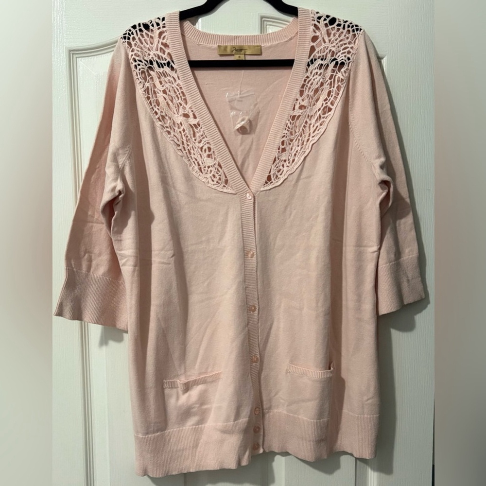 Elegant Pink NIP Lace-Trimmed Women's Sweater